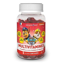 60 Gummies multivitamines GRANIONS PAT PATROUILLE | Complement alimentaire | Immunité, fatigue | Vitamines A, C, D et groupe B | Goût fraise | Sans gélatine animale, sans sucres | Made in FR