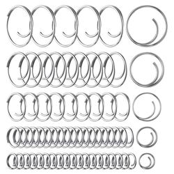 Dunkive Juego de 66 anillos de acero inoxidable de 5 tamaños, anillos divididos de acero inoxidable 316 duraderos para asegurar tamaños populares de pasadores de horquilla, hardware marino de acero