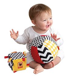 MACIK 2 BLACK WHITE New-Born baby toy GIFT SET - Baby Activity CUBE Soft - Soft Rattle BALL for Toddler - Infant Toy - Baby Toy 6 months- CRINKLE Teething Toys - Newborn toys Baby chew toys