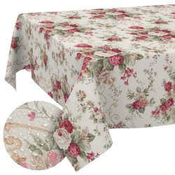 ANRO Mantel de Tela Textil Lavable, Mantel de algodón, poliéster, Rosas, Redondo, 140 cm, para Interior y Exterior