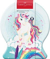 Faber-Castell 155544 - Connector Unicorn viltstiftenset, 33-delige metalen doos sneeuwbol, uitwasbaar, kleurset voor kinderen