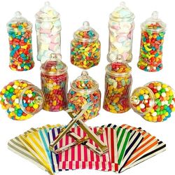 Truly Sweet Candy 10 Plastic Sweet Jars, 5 styles, 2 tongs, 50 bags Buffet (Gold)