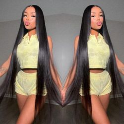 DULOVE - Capelli anteriori in pizzo da 30 pollici, con capelli da 13 x 4, dritti HD, trasparenti, per donne a 180 densità, colore naturale