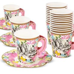 Talking Tables TSALICE-CUPSETV2 Conjunto de canecas com alça e pires, cartão, multicolorido, conjunto de 12 peças