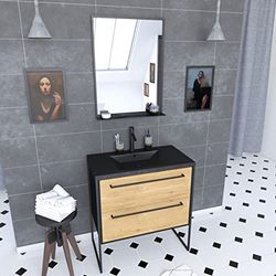 AURLANE PACM073 SBIORA P073 - Mueble de baño, color negro y roble marrón