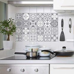 WALPLUS 24pcs 15cm/ 5.81sqft Purbeck Stone Tiles Wall Stickers Removable Peel and Stick Mosaic Tiles Vinyl Self Adhesive Backsplash Bathroom Kitchen Stick On Tile Paint Tile On Wall