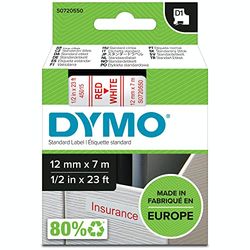 DYMO Authentic D1 Labels | Red Print on White Tape | 12 mm x 7 m | Self-Adhesive Labels for LabelManager Label Makers | Made in Europe