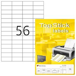 TopStick 5600 Multi-Purpose Labels, 56 Per A4 Sheet, 52.5 x 21.2 mm, White, Self Adhesive, Mini Stickers for Laser and Inkjet Printers
