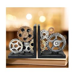 Vintage Style Industrial Gear Sculptural Resin Decorative Book ends