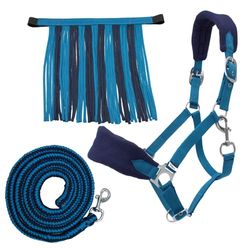PFIFF Sunny 103103 Lot de 3 licols, tricotés et Franges à Mouches, Personnalisables, Bleu Clair, COB