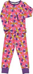 Småfolk Nightwear Flower Pajama Set voor meisjes, roze, 9-10 Jaren