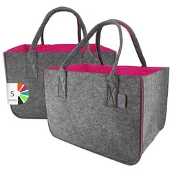 LEVIATAN Felt Bag Shopper Large 30 Litre Shopping Bag XXL Foldable Shopping Basket Firewood Bag Clothes Basket Toy Bag Dark Grey/Black, Raspberry colour, XL, 2 pieces