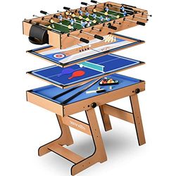 SereneLife 5-i-1 opvouwbare speeltafel Ruimtebesparend 40 tum sport-arcadespel met tafelvoetbal, tafelpong, biljart, bowlen i shuffle, houten constructie voor ruimte