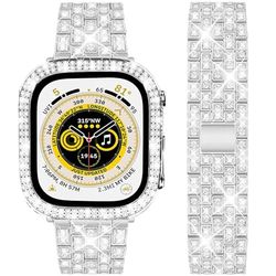 DEALELE Band Compatibel met iWatch Ultra 49mm, Bling Diamant Rhinestone Metal Armband met Beschermende Hoesje Case Vervanging voor Apple Watch Series 8 Ultra Women Men, 49mm, Zilver