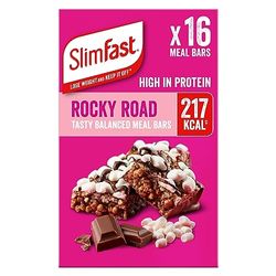 SlimFast Tasty Balanced Meal Bar, Low Calorie Replacement Bars for Weight Loss and Diet, High Protein, Healthy Snacks for Adults with 23 Vitamins and Minerals, Rocky Road Flavour, Multipack, 16 x 60 g