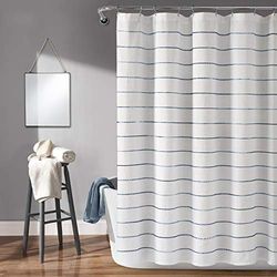Lush Decor Ombre Stripe Yarn Dyed Cotton Shower Curtain, 72" W x 72" L, Navy & Multi - Colorful Tufted Stripes - Ombre Shower Curtain - Boho, Coastal & Farmhouse Bathroom Decor