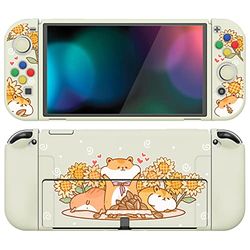 PlayVital Skyddsfodral Kompatibel med Nintendo Switch OLED,TPU-Fodral för Switch OLED,ZealProtect Protective Case Joycon Grip Cover för Switch OLED med Tumgreppsskydd&ABXY Knappar-Hamster Solros