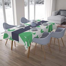 Bonamaison, Anti-moisissure, Séchage Rapide, Résistant aux Taches, Lavable en Machine, 100% Polyester Nappe de Table, Vert pétrole, Blanc, 140 x 200 Cm - Conçu et Fabriqué en Turquie