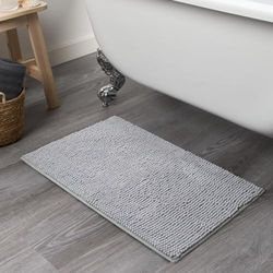 Brentfords Noodle Badmat Antislip Chenille Badkamer Douche Rug Zeer Absorberend Shaggy Wasbaar, Zilver - 45 x 75 cm