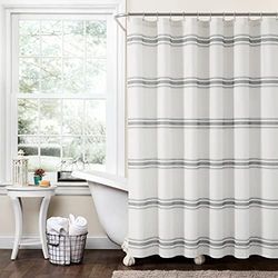 Lush Decor Farmhouse Stripe Cotton Shower Curtain, 72" W x 72" L, Dark Gray - Classic Modern Rustic Charm Bathroom Decor