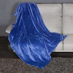 Kanguru Plaid Fluffi Midnight Fleece Sofa Throw Blanket with Fur Effect – Fluffy Microfiber Solid Blankets for Bedroom, Couch, Travel, Kids, Blue, 130x170cm