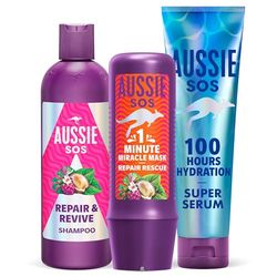 Bundle of Aussie Repair And Revive Shampoo and Deep Conditioner Treatment Hair Mask Set + Aussie Super Serum Leave In Conditioner Hair Serum 160ml
