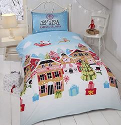 Rapport - Set di biancheria da letto per letto singolo con motivo Gingerbread Town, 2 pezzi, motivo Festive, colore: Blu