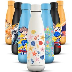 HoneyHolly 500 ml BPA-fri vattenflaska, termisk flaska, dubbelväggig, vattenflaska, läckagesäker, 18/8 rostfritt stål, vattenflaska för sport, skola, yoga