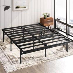 Zinus Justin Bed 135 x 190 cm - Hoogte 36 cm met opbergruimte onder het bed - Metalen platform bedframe - Zwart