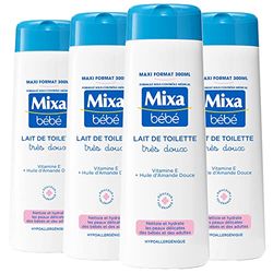 Mixa Baby - Zeer zachte toiletmelk – zachte huid voor baby's – met vitamine E + zoete amandelolie – optimale tolerantie – hypoallergeen – maxi-formaat – 4 x 300 ml