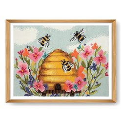 Trimits Kits de punto de cruz grandes, costura de bordado para adultos, principiantes, niños, regalos de Navidad, arte de pared (marco no incluido), 11 unidades, abeja moderna