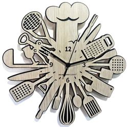 Instant Karma Clocks Kitchen ➤ Wooden Wall Clock Dining Room Silent Non-Ticking, Wood Hdf, Oak, Ø12inch