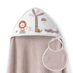 Ensemble Interbaby: Cape de bain Bébé a capuche avec bavoir - Lion Palmier - rose maquillage