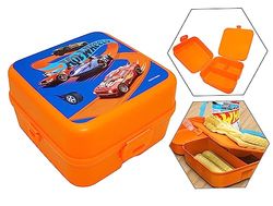 HOVUK Hot WheeIs - Lonchera para niños de 14 cm, 3 compartimentos, de plástico, reutilizable, sin BPA, para niños escolares y regalo de cumpleaños de más de 3 años