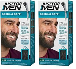 Just For Men Barba & Baffi, Tinta Per Barba Uomo, Tintura Senza Ammoniaca, Elimina I Peli Grigi, Con Pettine Applicatore, Colore Castano Scuro, M45 (Confezione da 2)