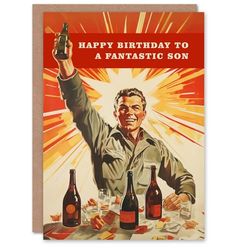 Artery8 Happy Birthday Card to a Fantastic Son Retro 1950's Style Beer Wine Lover