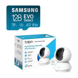 TP-Link Tapo C210 Security Camera (2K QHD) with Samsung EVO Select 128GB MicroSDXC (130MB/s)