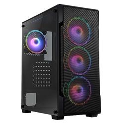 CiT Crossfire Airflow Micro-ATX PC Gaming Case M/ATX met Mesh Voorpaneel & Gehard Glas Zijpaneel met 3 ARGB-ventilatoren aan de voorkant en 1 ARGB-ventilator aan de achterzijde inbegrepen | Zwart