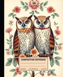 Composition Notebook College Ruled: Vintage Botanical Owl Illustration | Retro Aesthetic Lined Pages | for Artists, Students, Professionals