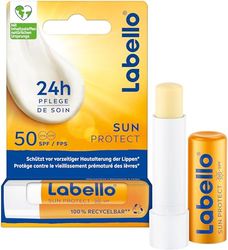 Labello Sun Protect SPF 50, cura delle labbra impermeabile ad alta protezione solare, cura delle labbra senza olio minerale con burro di karitè, vitamine e oli naturali (4,8 g)
