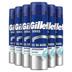 Gillette Series GEL DA BARBA RIVITALIZZANTE Con Tè Verde, Rinfresca e Rivitalizza la Pelle, Protegge la Pelle Sensibile, Rasatura Confortevole, 200ml X6, idea regalo