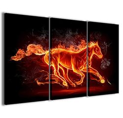 Impresiones sobre lienzo, diseño de horse of fire Cuadros modernos en 3 paneles ya enmarcados, lienzo listo para colgar, 120 x 90 cm