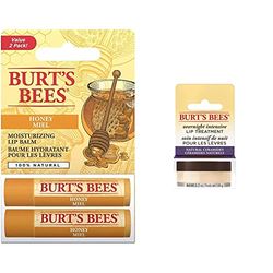 Burt's Bees Balsamo labbra idratante naturale, miele con cera d & rsquo;api & Trattamento per le labbra intensivo notte naturale, trattamento ultra emolliente per la cura delle labbra, 7