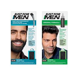 Just For Men Teinture Barbe Noir Homme M55 & Gel Colorant Cheveux Noir Homme H55, Couvre Les Cheveux Blancs, Pour Un Résultat Naturel
