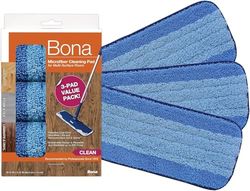 Bona Almohadilla de limpieza de microfibra, para suelos de madera y superficies duras, se adapta a la familia Bona de fregonas, 3 unidades (paquete de 3), color azul