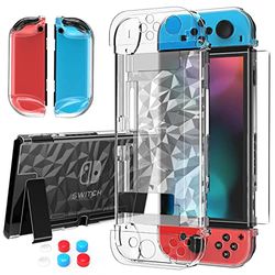 HEYSTOP Funda Compatible con Nintendo Switch con Protector de Pantalla, Funda Transparente para Nintendo Switch, Accesorios con Protector de Pantalla y asa, absorción de Impactos y antiarañazos,