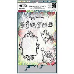 Ranger Dina Wakley Media Scribbly Vintage Holiday Stamp and Stencil Set, Synthetic Material, 24.7 x 13.4 x 0.4 cm