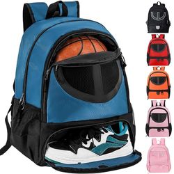 Basketbaltas rugzak voor mannen vrouwen met bal en schoenen compartiment 30L capaciteit lichtgewicht ademend jongens meisjes voetbal bal tas rugzak fit volleybal voetbal sport reizen school gym blauw