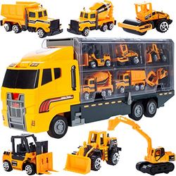 MalPlay 6 stuks vrachtwagen speelgoed bouwvoertuigen graafmachine rolwagen betonmixer bulldozer kipper educatief speelgoed vanaf 3 jaar cadeau voor kinderen