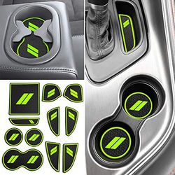 Auovo, Alfombrillas Antipolvo para Accesorios Challenger 2015-2023, Insertos Interiores Personalizados para portavasos, Bolsillo de Puerta, Forro de Consola Central, 11 Unidades, Verde